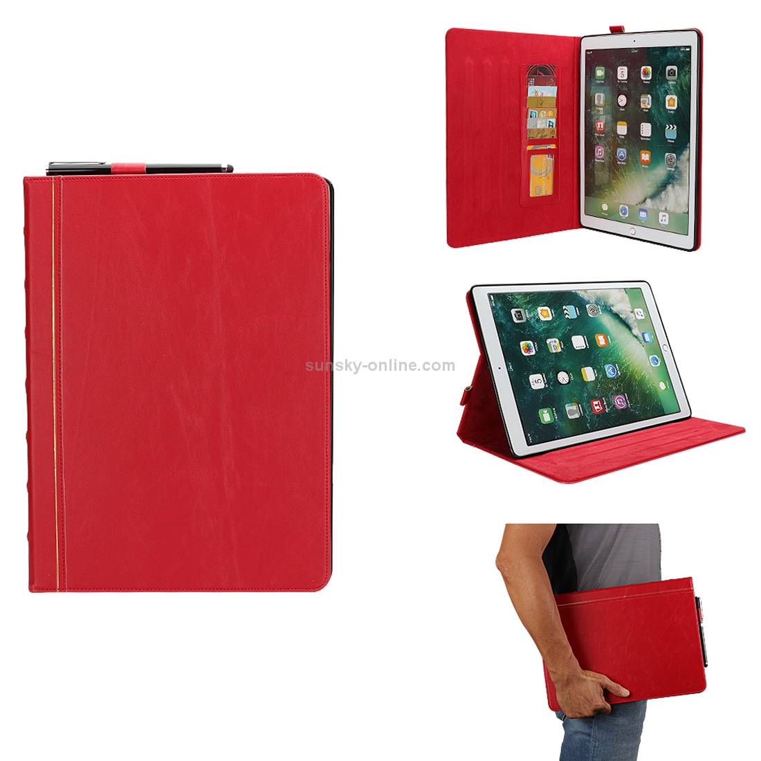 Bible Style Business Horizontal Flip Leather Case for iPad Pro 12.9 (2017) & Pro 12.9 (2015), with Card Slots & Pen Slots & Photo Frame & Holder (Red) Bible Style Business Horizontal Flip Leather Case for iPad Pro 12.9 (2017) & Pro 12.9 (2015), with Card Slots & Pen Slots & Photo Frame & Holder (Red)