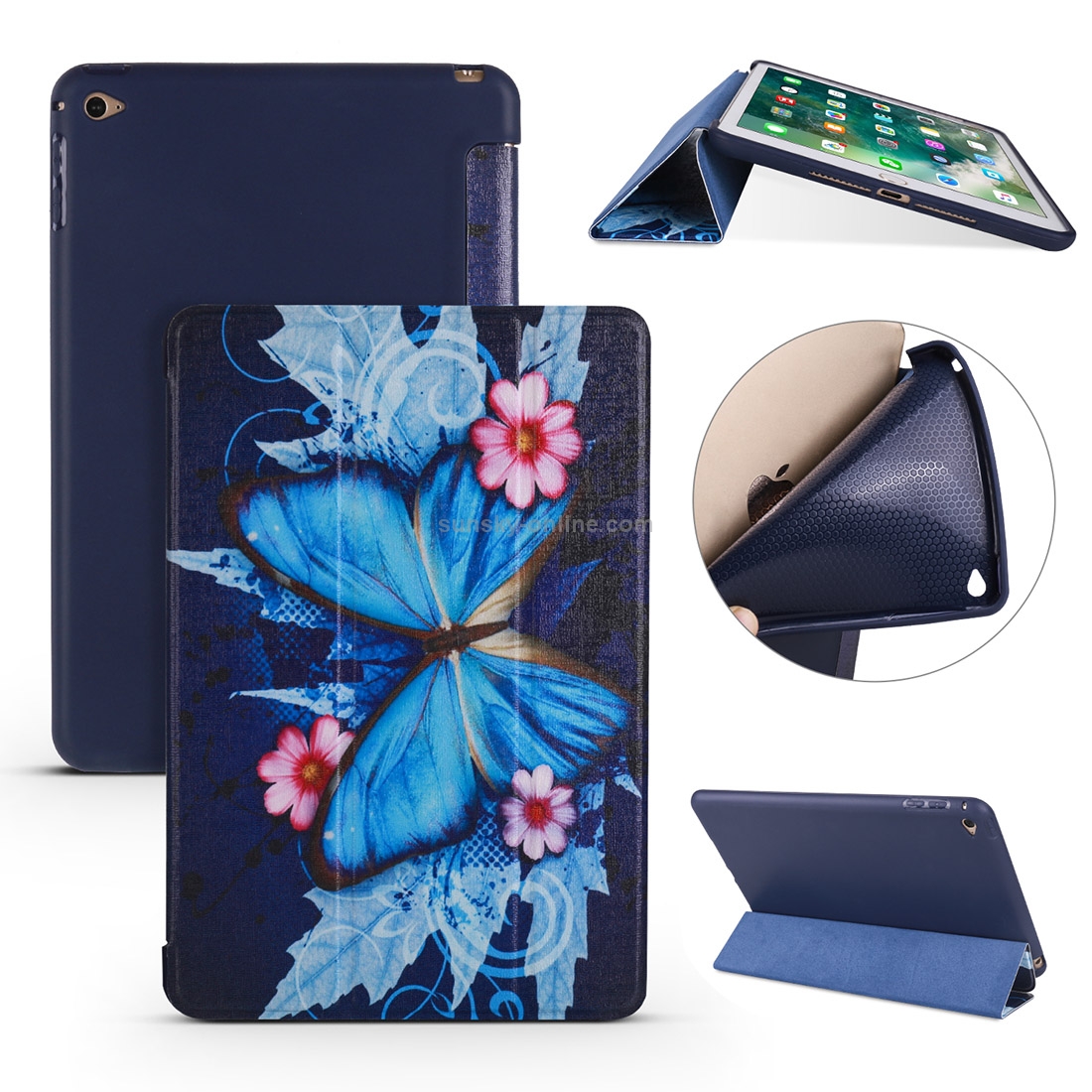 Butterflies Pattern Horizontal Flip PU Leather Case for iPad Mini 2019, with Three-folding Holder & Honeycomb TPU Cover Butterflies Pattern Horizontal Flip PU Leather Case for iPad Mini 2019, with Three-folding Holder & Honeycomb TPU Cover
