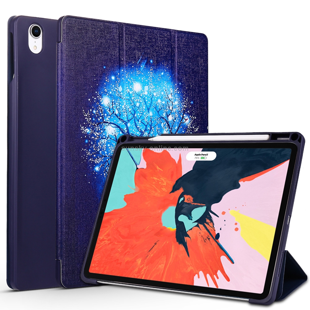 Blue Tree Pattern Horizontal Flip PU Leather Case for iPad Pro 11 (2018), with Three-folding Holder & Pen Slot Blue Tree Pattern Horizontal Flip PU Leather Case for iPad Pro 11 (2018), with Three-folding Holder & Pen Slot
