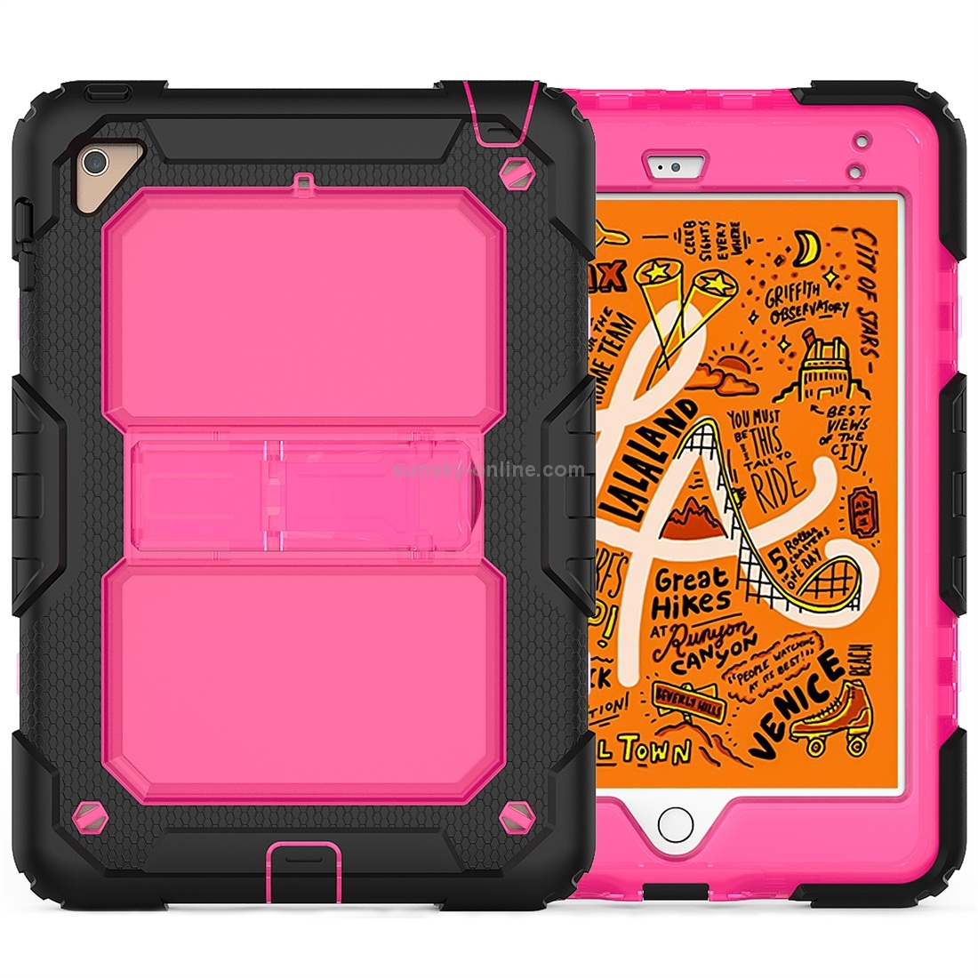 Shockproof Transparent PC + Silica Gel Protective Case for iPad Mini 2019 / Mini 4, with Holder & Shoulder Strap(Rose Red) Shockproof Transparent PC + Silica Gel Protective Case for iPad Mini 2019 / Mini 4, with Holder & Shoulder Strap(Rose Red)