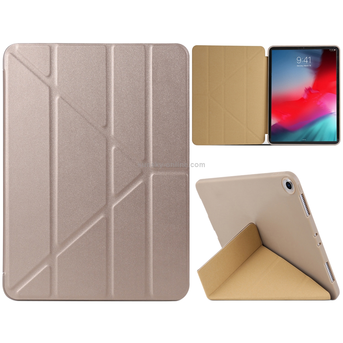 Millet Texture PU+ Silica Gel Full Coverage Leather Case for iPad Air (2019) / iPad Pro 10.5 inch, with Multi-folding Holder(Gold) Millet Texture PU+ Silica Gel Full Coverage Leather Case for iPad Air (2019) / iPad Pro 10.5 inch, with Multi-folding Holder(Gold)