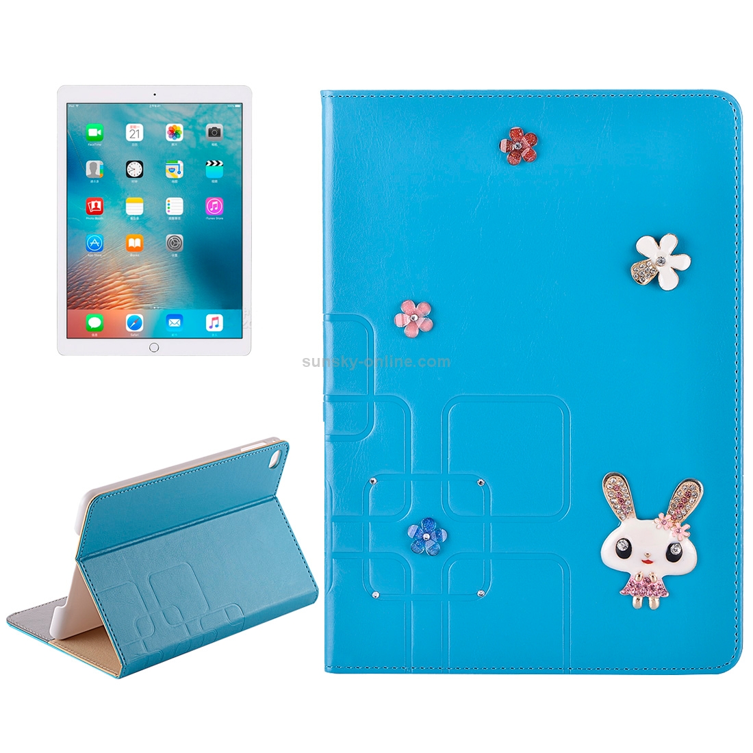 For iPad Pro 12.9 inch Rabbit Pattern Diamond Encrusted Leather Case with Holder & Card Slots(Blue) For iPad Pro 12.9 inch Rabbit Pattern Diamond Encrusted Leather Case with Holder & Card Slots(Blue)