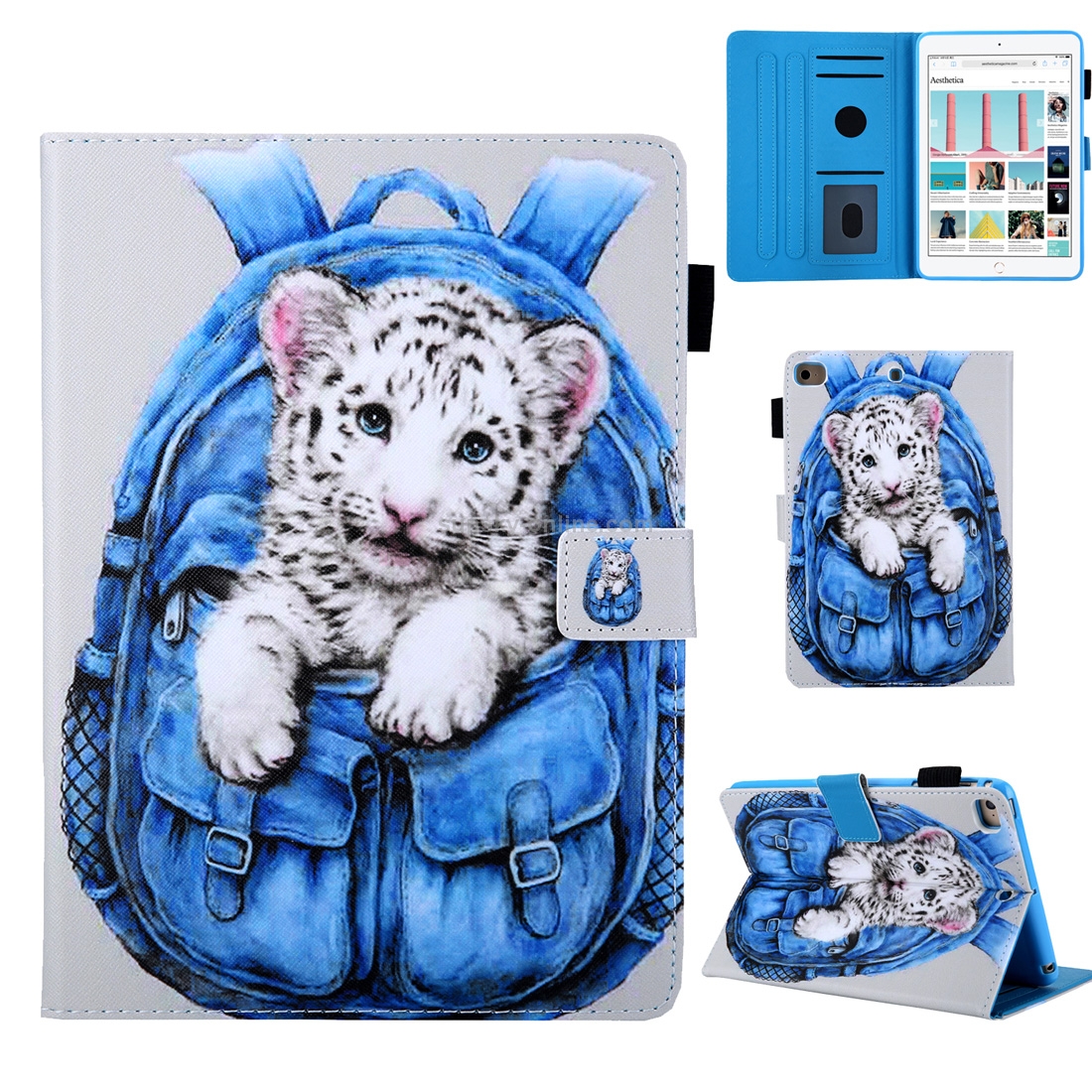 School Bag Series White Tiger Pattern Horizontal Flip Leather Case for iPad mini 2019 & 4 & 3 & 2 & 1, with Holder & Card Slot & Sleep / Wake-up Function School Bag Series White Tiger Pattern Horizontal Flip Leather Case for iPad mini 2019 & 4 & 3 & 2 & 1, with Holder & Card Slot & Sleep / Wake-up Function
