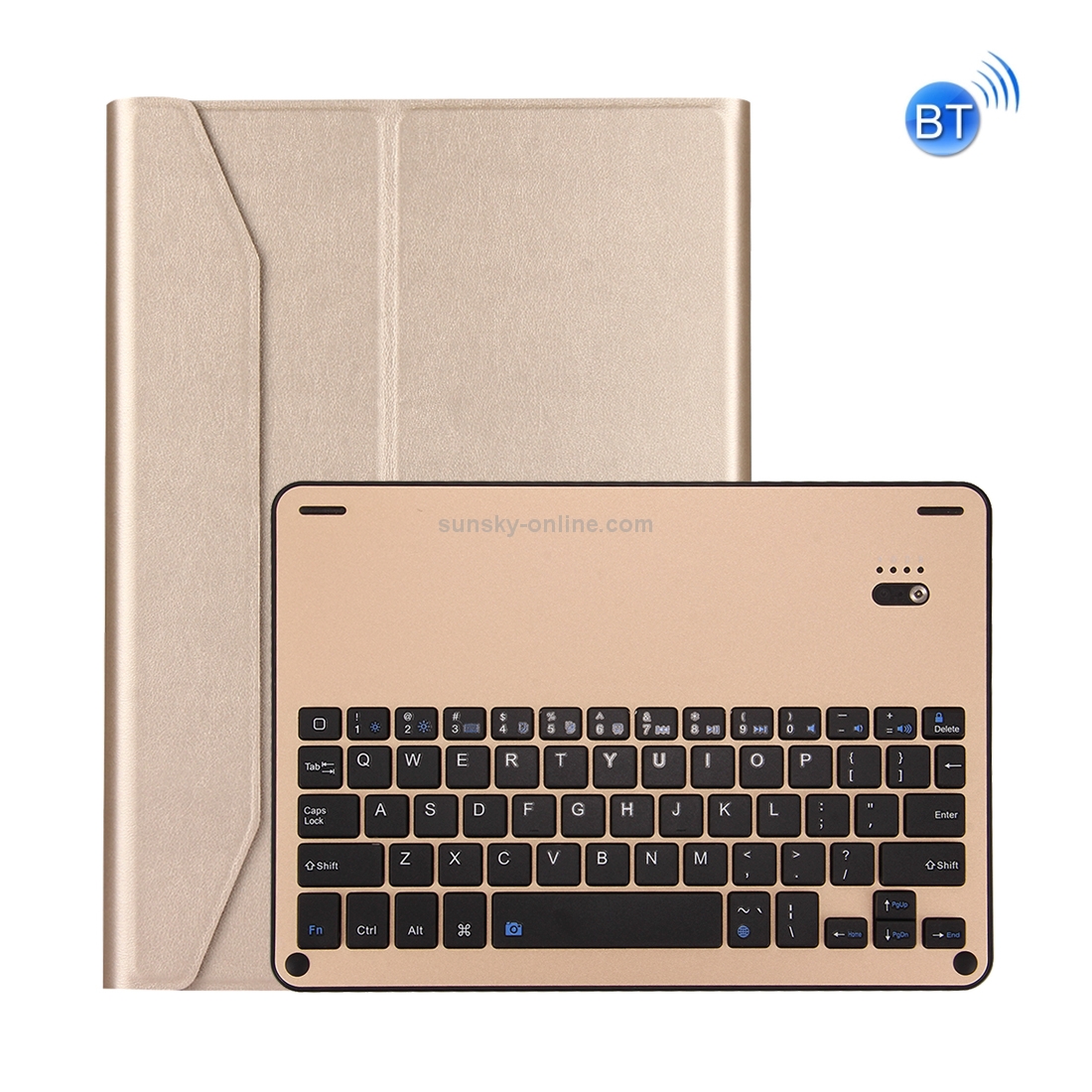 For iPad Pro 10.5 inch Detachable Aluminum Alloy Bluetooth Keyboard + Lambskin Texture Leather Tablet Case with Holder(Gold)