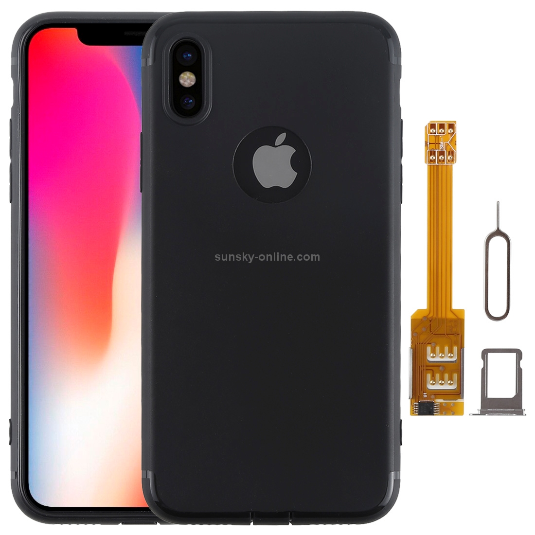 Kumishi 2 in 1 Dual SIM Card Adapter + TPU Case with SIM Card Tray / SIM Card Pin for iPhone X, Dual Card Single Standby(Black) Kumishi 2 in 1 Dual SIM Card Adapter + TPU Case with SIM Card Tray / SIM Card Pin for iPhone X, Dual Card Single Standby(Black)