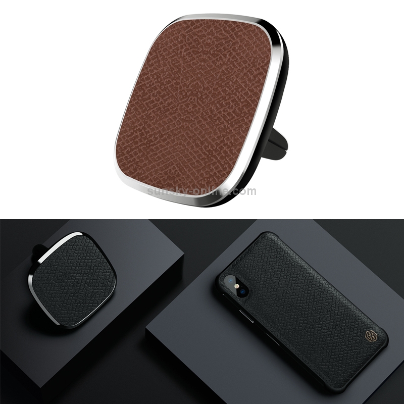 NILLKIN MC016 Genuine Leather Car Holder Fast Charging Qi Magnetic Wireless Charger with iPhone X Genuine Leather Case