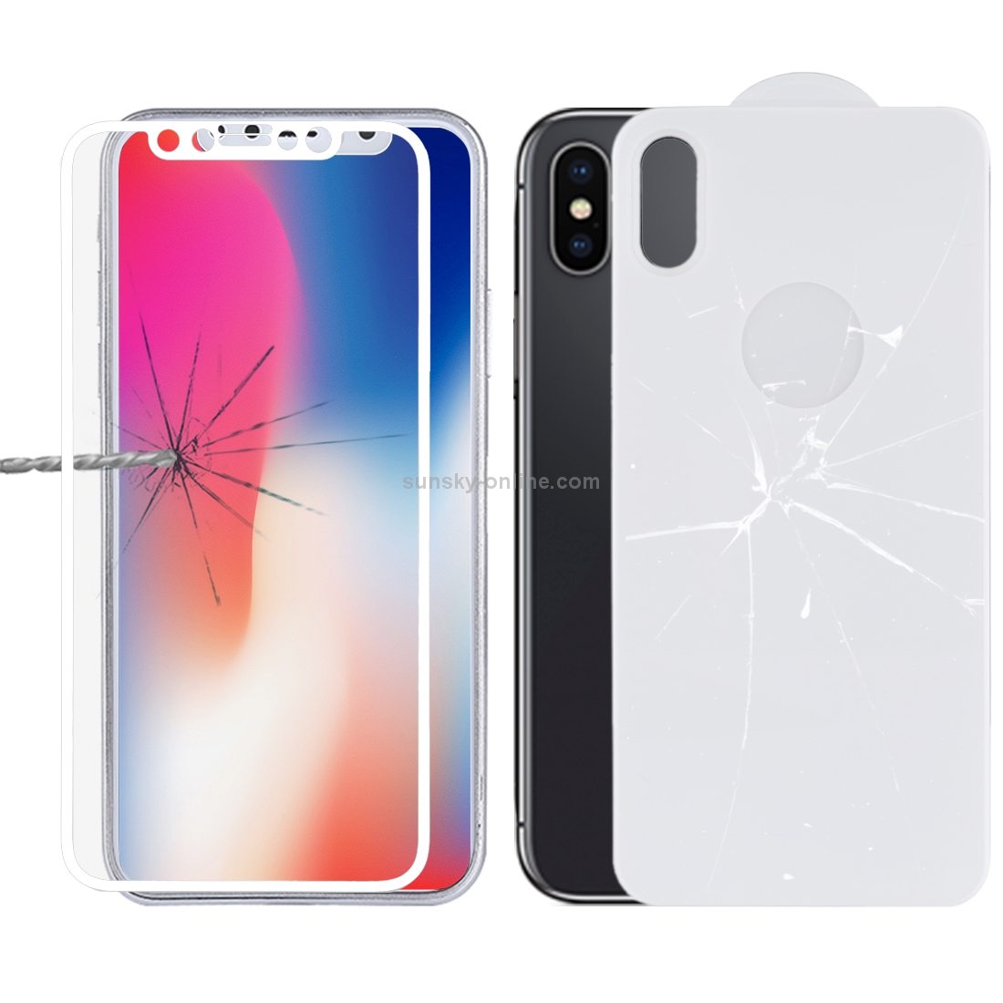 For iPhone X 9H Surface Hardness 3D Curved HD Full Screen Tempered Glass Front + Back Screen Protector(Silver) For iPhone X 9H Surface Hardness 3D Curved HD Full Screen Tempered Glass Front + Back Screen Protector(Silver)