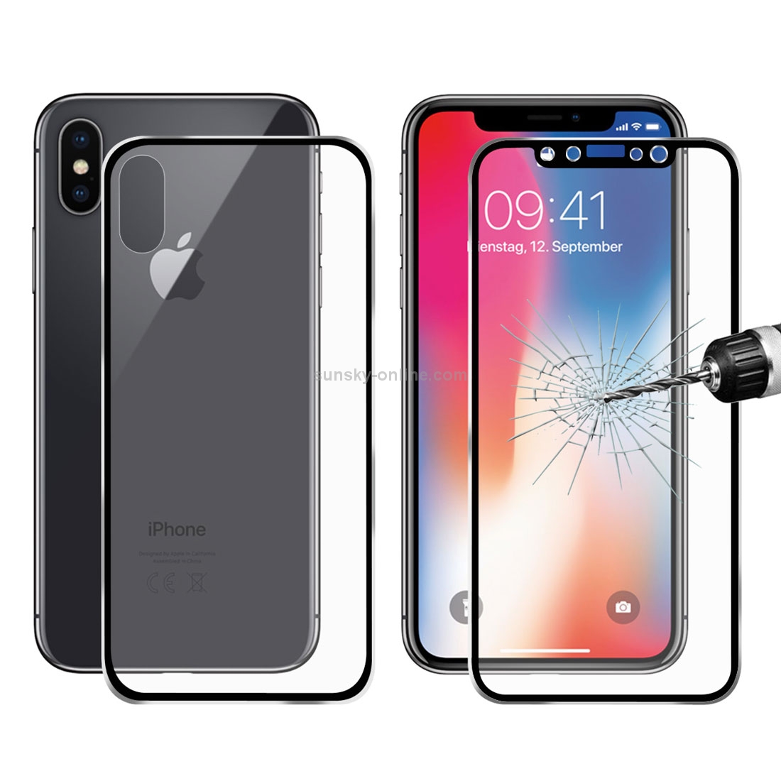 For iPhone X ENKAY Hat-Prince for iPhone X 0.2mm 9H Surface Hardness 3D Titanium Alloy Edge Full Coverage Front + Back Tempered Glass Screen Protector(Black)