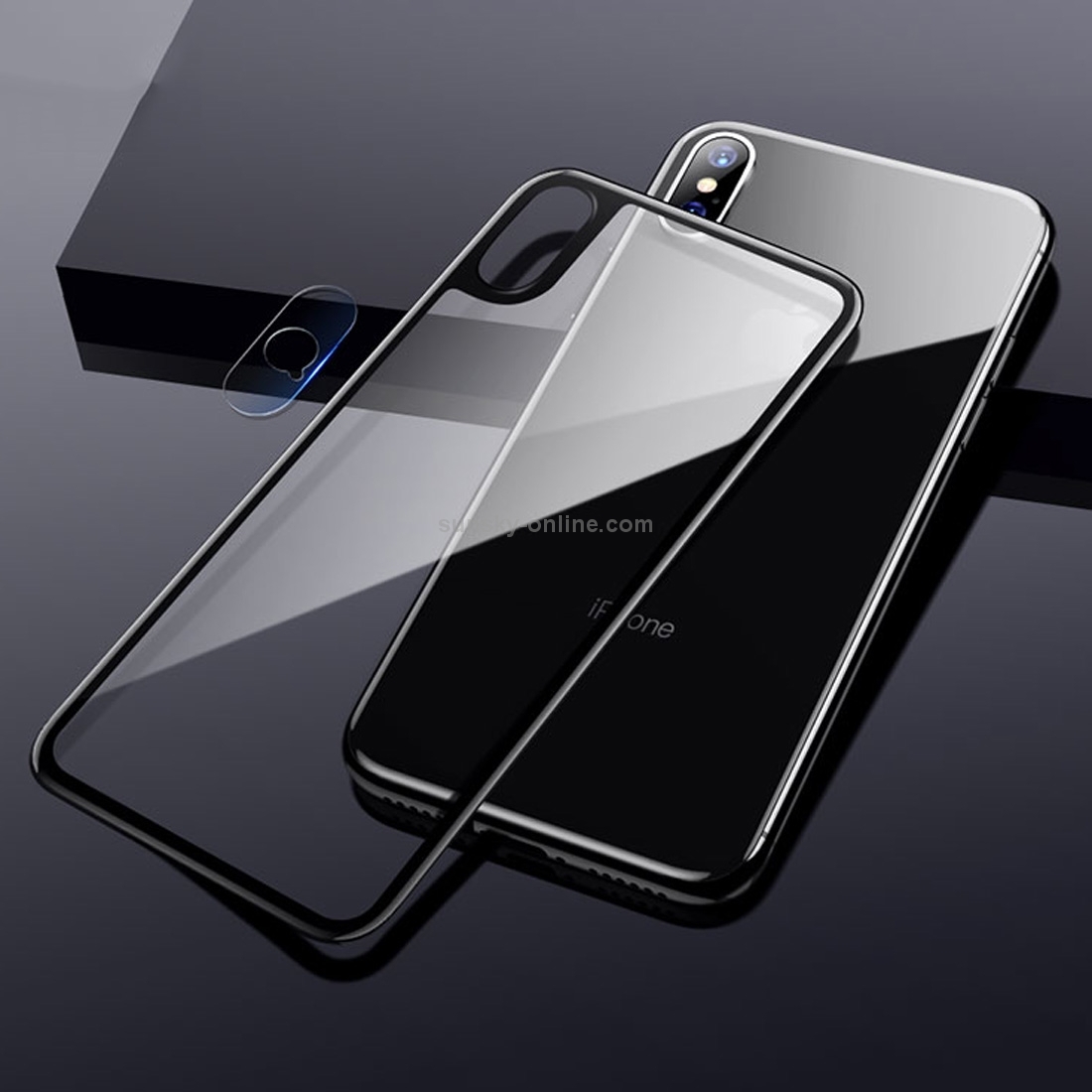 For iPhone XS Max TOTUDESIGN Rhino Family Tempered Glass Camera Lens + Back Protective Film Set (Black)