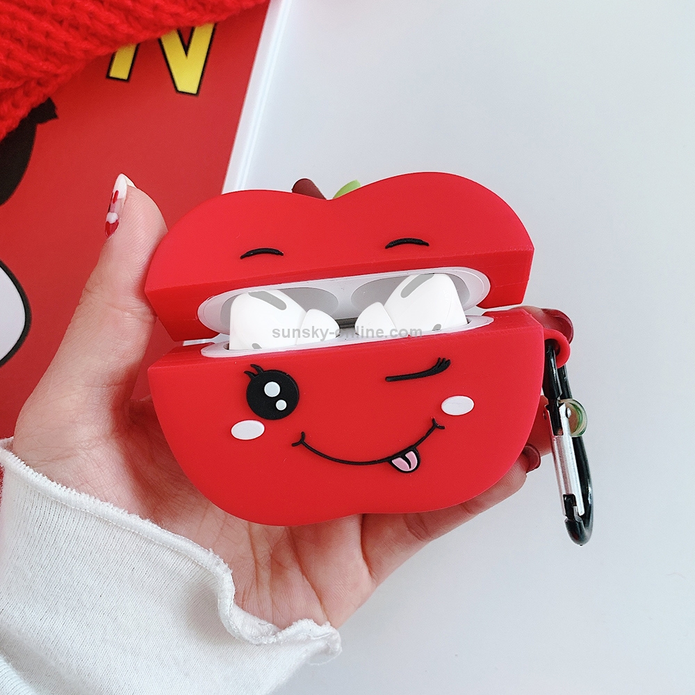 For AirPods Pro Red Apple Shape Silicone Earphone Protective Case with Hook For AirPods Pro Red Apple Shape Silicone Earphone Protective Case with Hook
