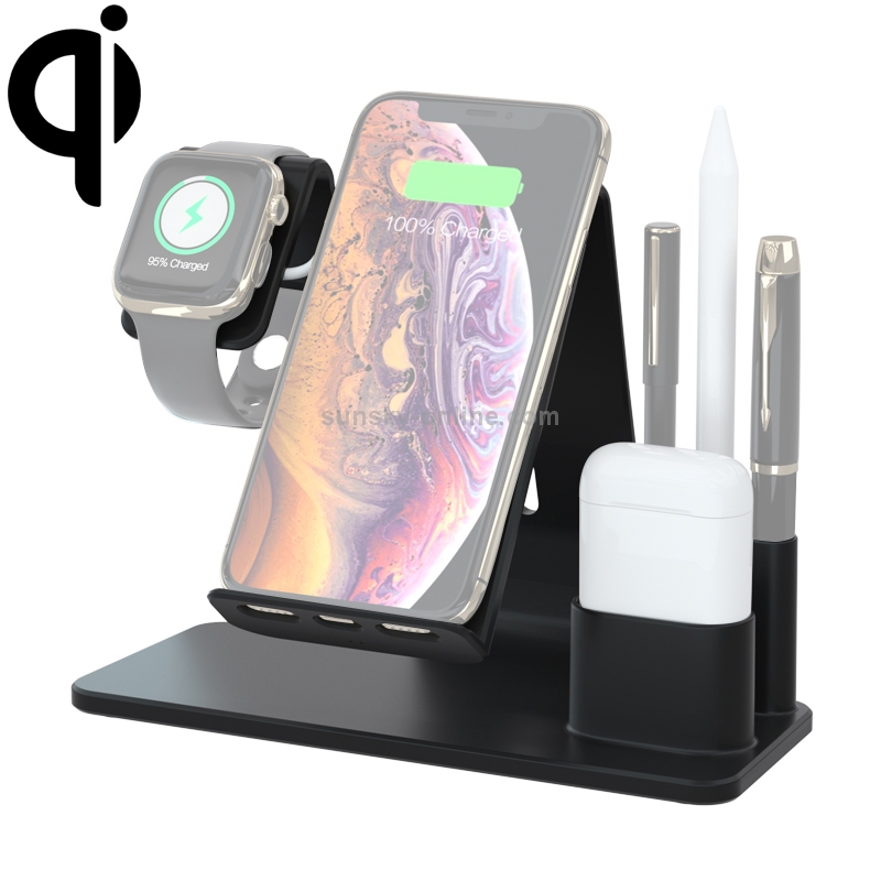 N36 QI Vertical Fast Wireless Charger for Mobile Phones & Apple Watch & AirPods, with Pen Holder & Mobile Phone Holder (Black) N36 QI Vertical Fast Wireless Charger for Mobile Phones & Apple Watch & AirPods, with Pen Holder & Mobile Phone Holder (Black)