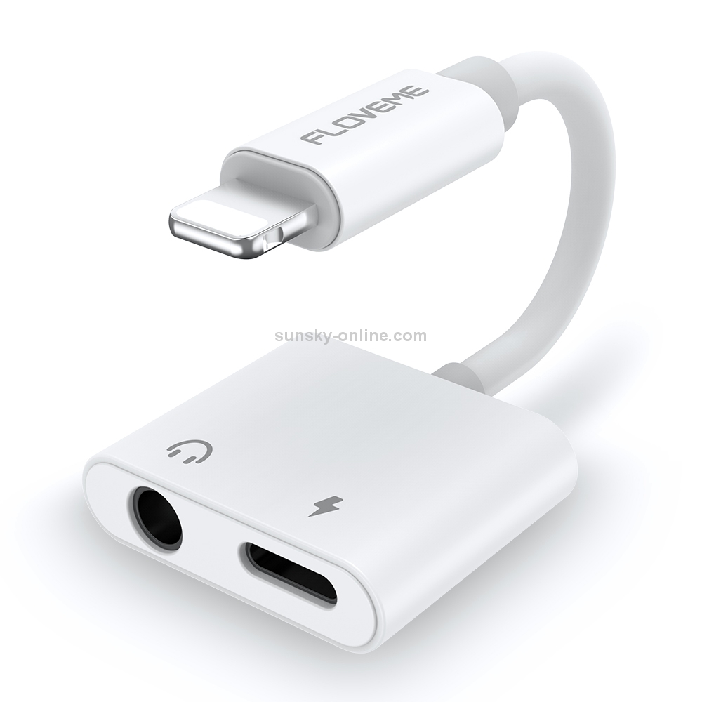 FLOVEME  2 in 1 8 Pin Male to 8 Pin Female  + 3.5mm Female Charging & Listen Audio Converter, Cable Length: 12.3cm(White)