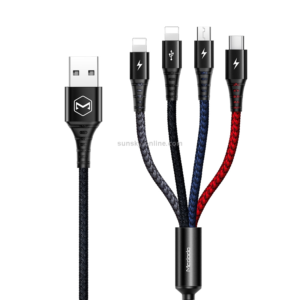 4 in 1 Mcdodo CA-6230 Armor Series Micro USB + 8 Pin + 8 Pin + Type-C to USB Cable, Length: 1.2m (Black) 4 in 1 Mcdodo CA-6230 Armor Series Micro USB + 8 Pin + 8 Pin + Type-C to USB Cable, Length: 1.2m (Black)