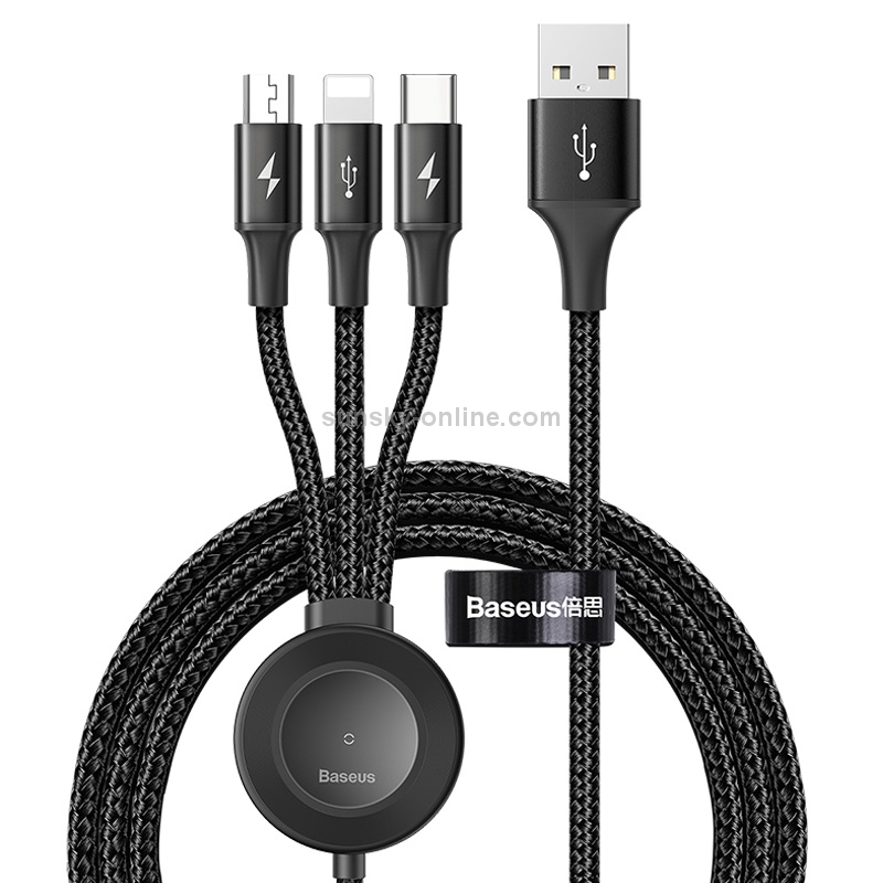 Baseus CA1T4-J0G Star Ring 0.12m 3A 4 in 1 USB-C / Type-C to 8 Pin + USB-C/Type-C + Micro USB Wireless Charging Cable(Dark Gray)