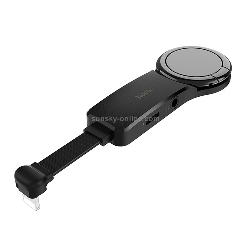 hoco LS23 3 in 1 2A 3.5mm Jack Female + 8 Pin Female to 8 Pin Male Listening & Charging Digital Audio Converter with Ring Bracket (Black)