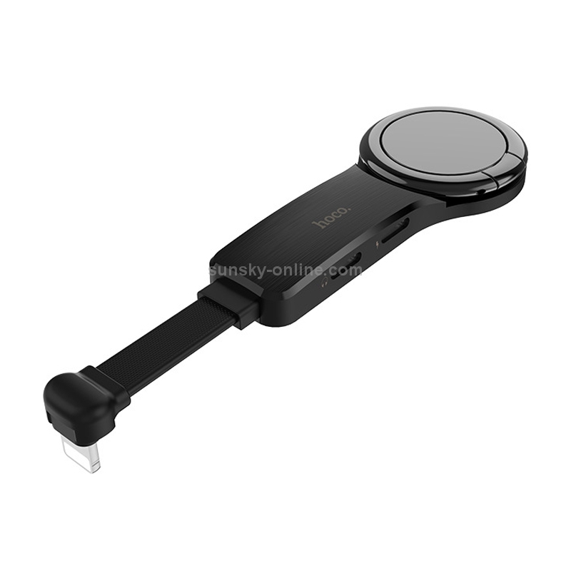 hoco LS22 3 in 1 2A 8 Pin Female + 8 Pin Female to 8 Pin Male Listening & Charging Digital Audio Converter with Ring Bracket (Black)