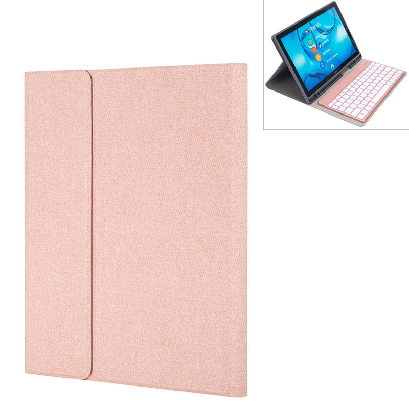 HW108A Detachable Magnetic Colorful Backlight Plastic Bluetooth Keyboard + Silk Pattern TPU Tablet Case for Huawei MediaPad M5 10.8 Pro / 10.8, with Pen Slot & Bracket(Pink)