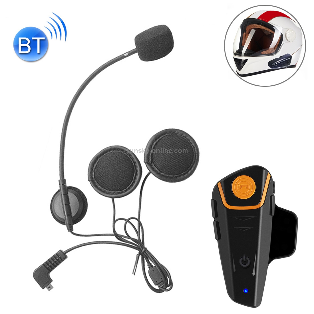 BT-S2 Single 2.4GHz Bluetooth V3.0 Interphone Headsets for Motorcycle Helmet, Auto Answering, Support FM, Intercom Distance up to 1000m