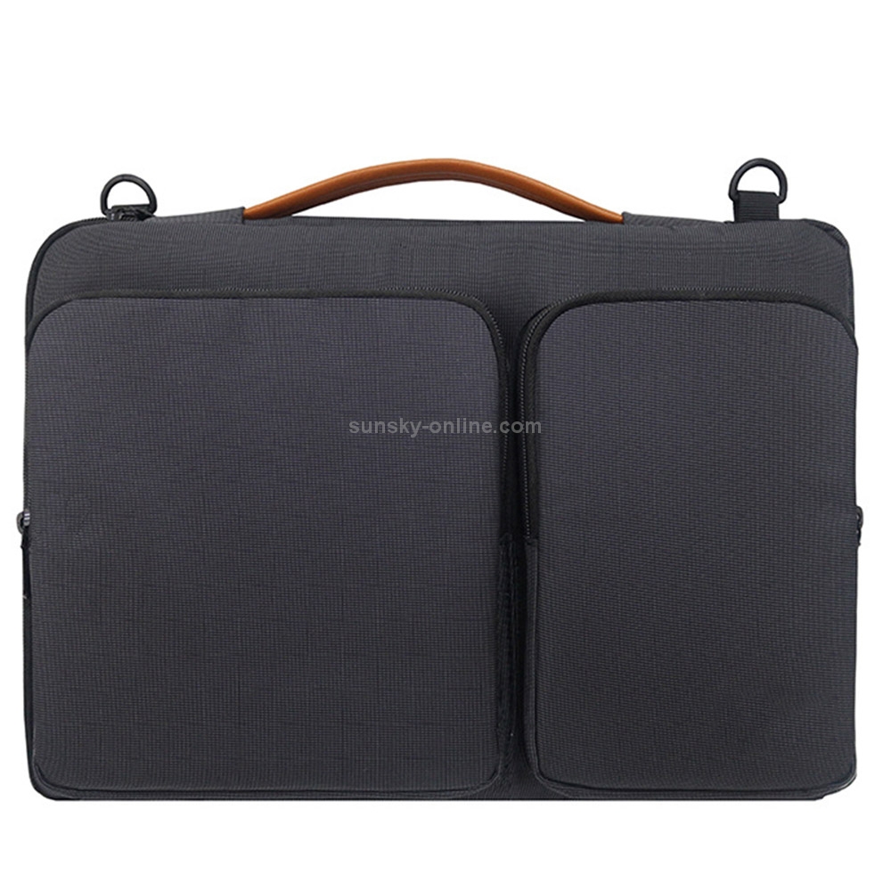 Nylon Waterproof Laptop Handbag Bag for 13-14 inch Laptops with Trunk Trolley Strap (Black)