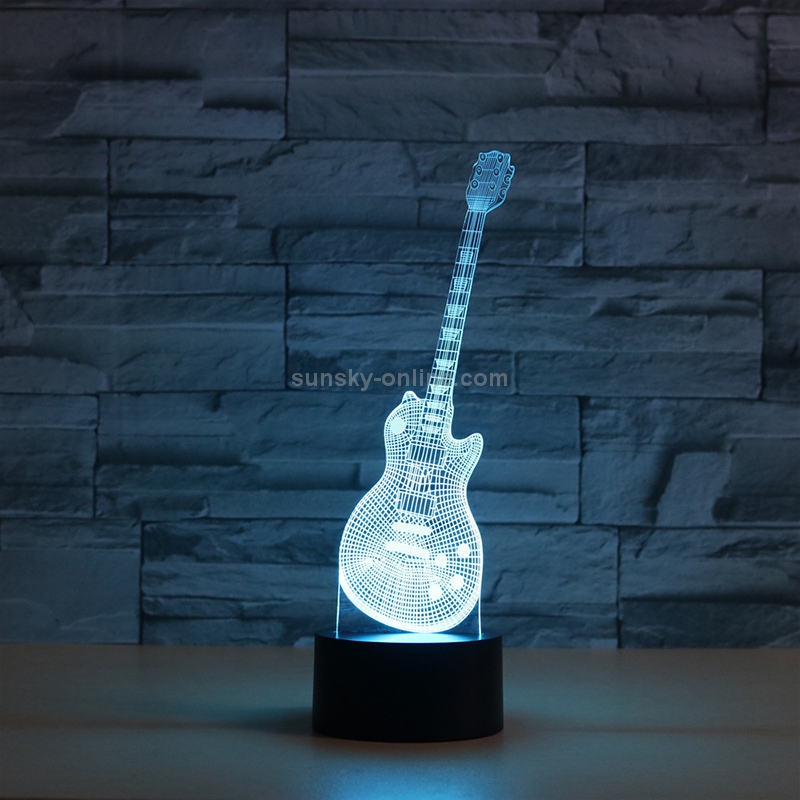 Guitar Shape 3D Colorful LED Vision Light Table Lamp, USB & Battery Version