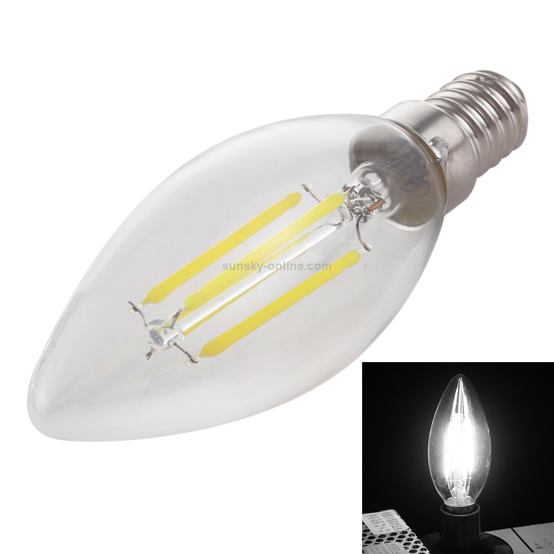 C35 E14 4W 4 LEDs 300 LM 6500K Dimmable Retro LED Filament Light Bulb Energy Saving Light, AC 220V(White Light)