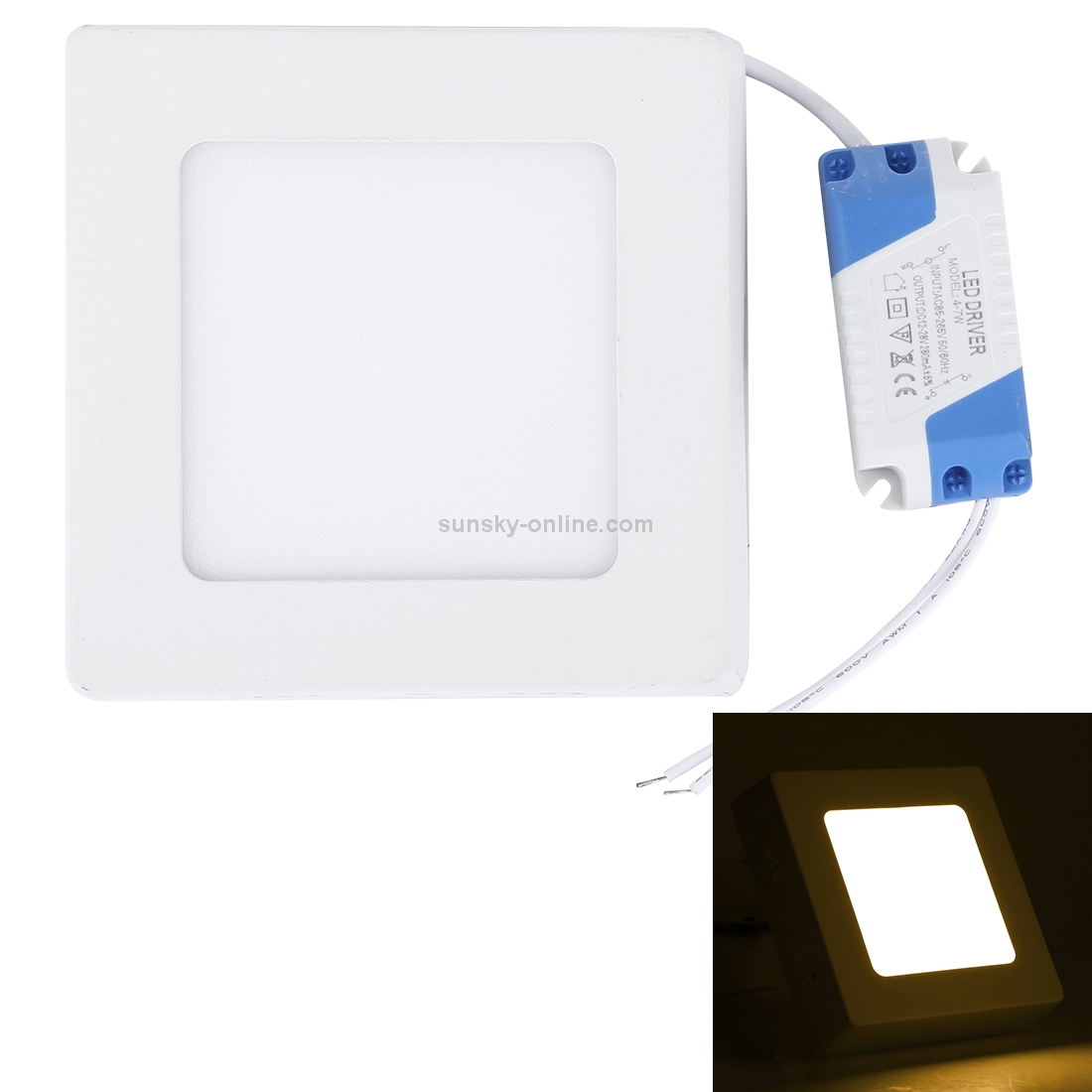 6W Square LED Surface Panel Light with LED Driver, 12cm 30 LEDs SMD 2835 3000K, AC 85-265V