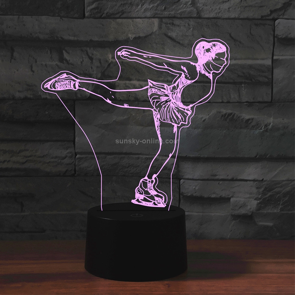 Ice Skating Black Base Creative 3D LED Decorative Night Light, 16 Color Remote Control Version