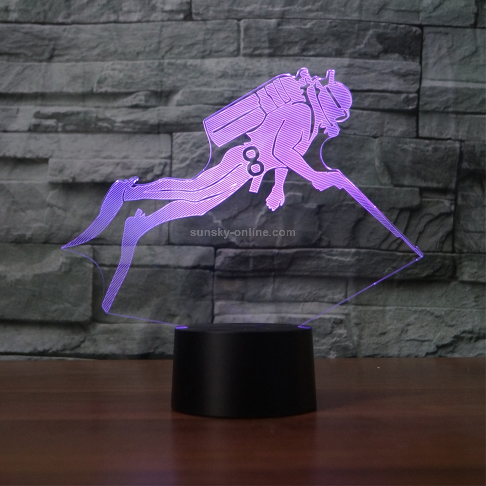 Diving Black Base Creative 3D LED Decorative Night Light, Rechargeable with Touch Button