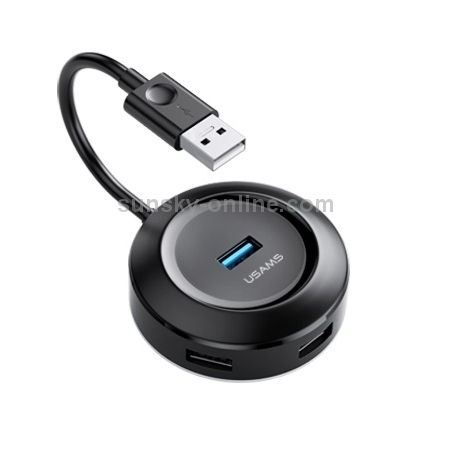 USAMS US-SJ414 Small Round Box USB 3.0 / 4 USB Intelligent HUB Adapter, Length 120mm(Black)