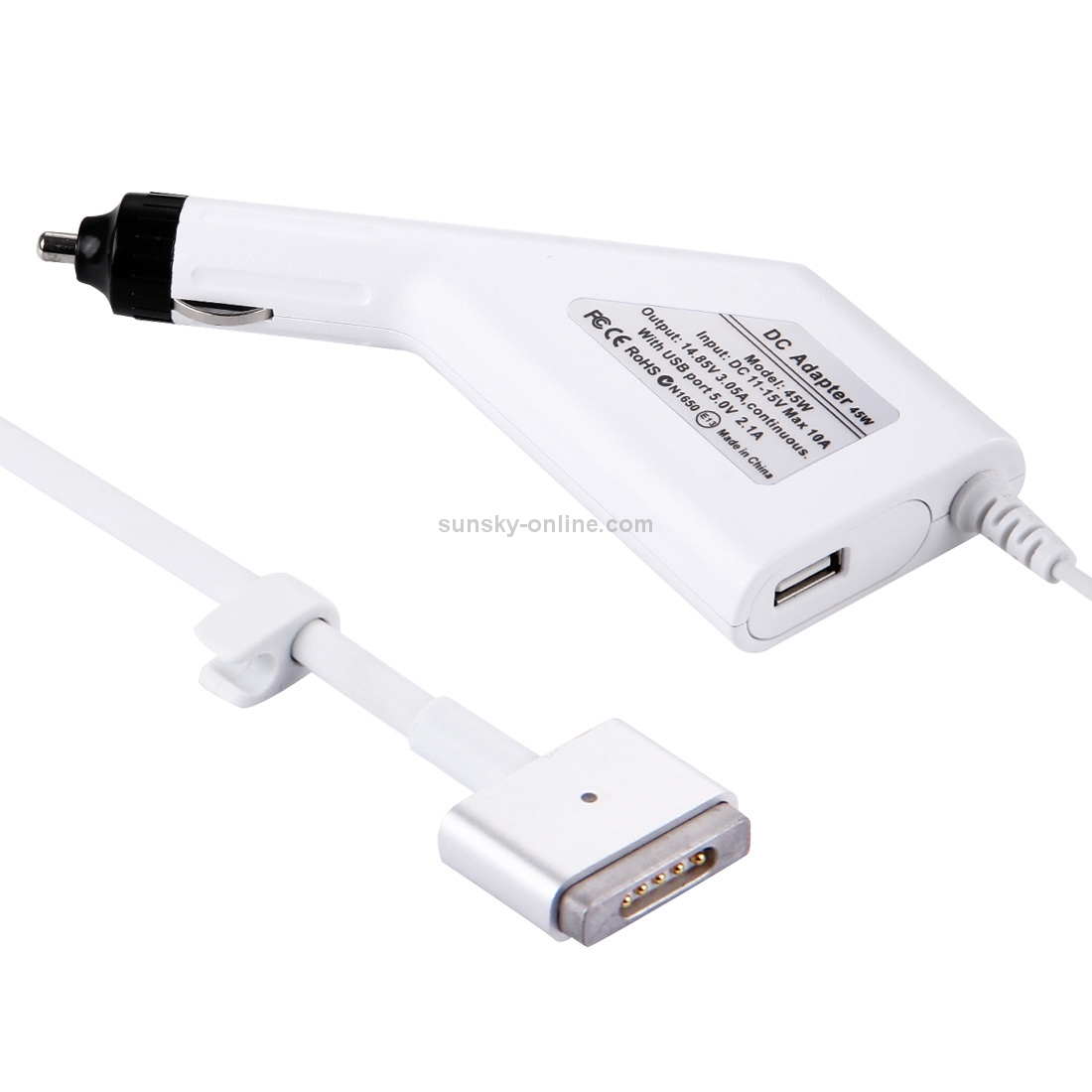 45W 14.85V 3.05A 5 Pin T Style MagSafe 2 Car Charger with 1 USB Port for Apple Macbook A1466 / A1436 / A1465 / A1435 / MD224 / MD231 / MD761 / MD711, Length: 1.7m(White) 45W 14.85V 3.05A 5 Pin T Style MagSafe 2 Car Charger with 1 USB Port for Apple Macbook A1466 / A1436 / A1465 / A1435 / MD224 / MD231 / MD761 / MD711, Length: 1.7m(White)