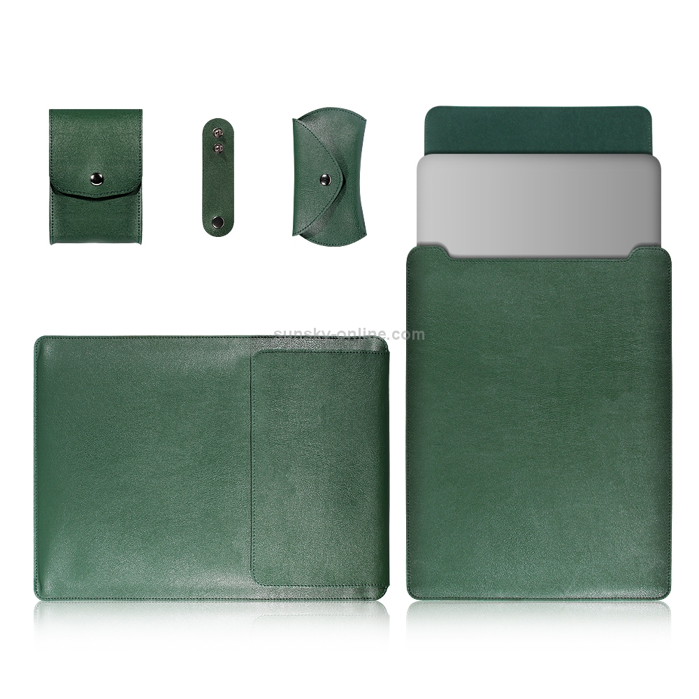 4 in 1 Laptop PU Leather Bag + Power Bag + Cable Tie + Mouse Bag for MacBook 13 inch (Green) 4 in 1 Laptop PU Leather Bag + Power Bag + Cable Tie + Mouse Bag for MacBook 13 inch (Green)