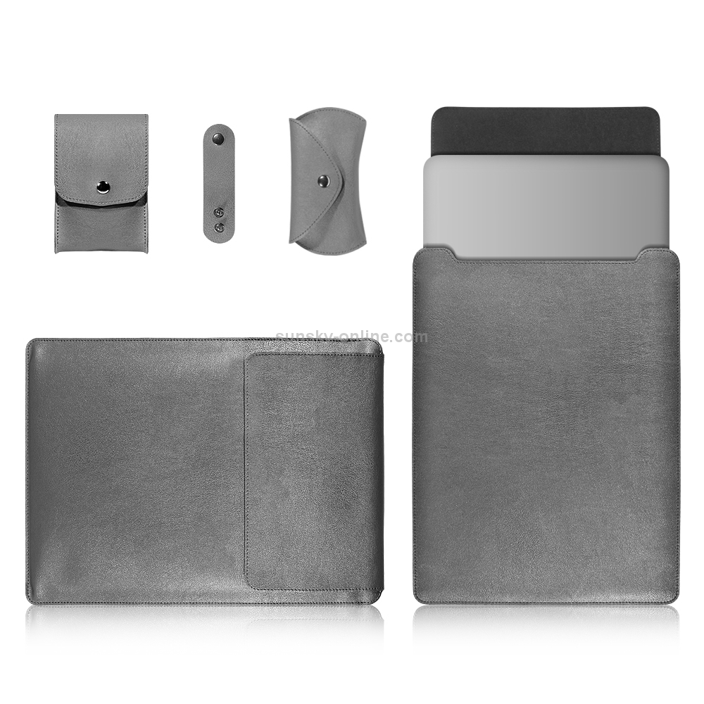 4 in 1 Laptop PU Leather Bag + Power Bag + Cable Tie + Mouse Bag for MacBook 15 inch (Grey) 4 in 1 Laptop PU Leather Bag + Power Bag + Cable Tie + Mouse Bag for MacBook 15 inch (Grey)