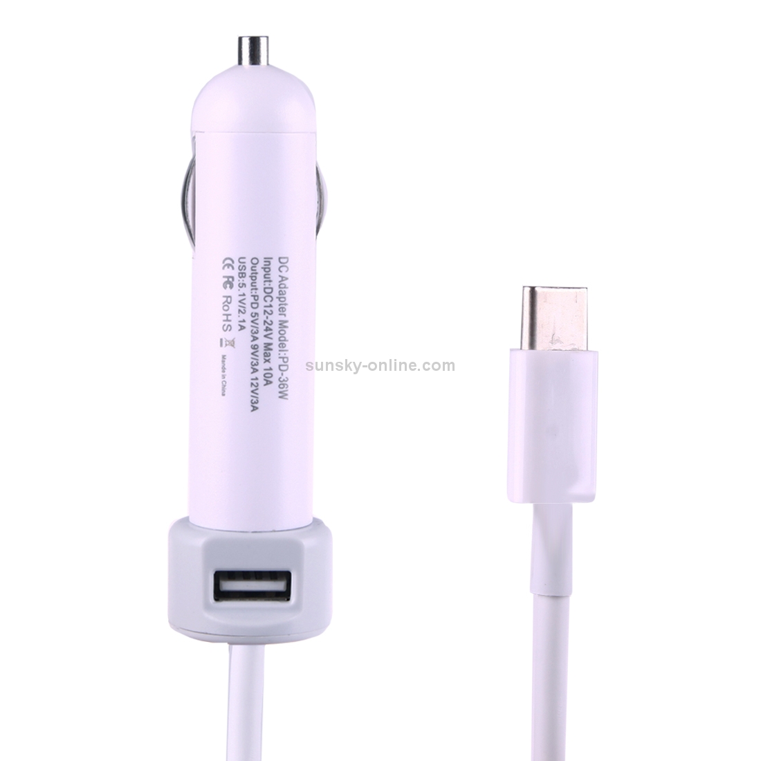 36W 5V 9V 12V 15V 3A DC USB-C / Type-C Car Adapter with 1 USB Port for Apple Macbook A1534, Length: 2m(White) 36W 5V 9V 12V 15V 3A DC USB-C / Type-C Car Adapter with 1 USB Port for Apple Macbook A1534, Length: 2m(White)