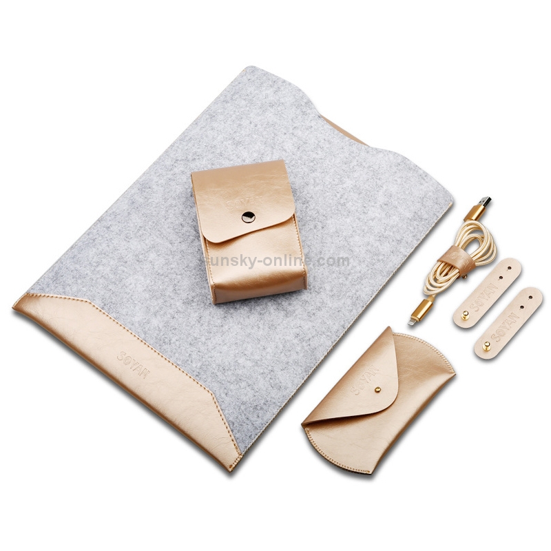 4 in 1 Laptop Crazy Horse Texture Fur Felt Inner Bag + Power Bag + Mouse Storage Bag + 3 Earphone Cable Winders for MacBook 15.4 inch (Champagne Gold) 4 in 1 Laptop Crazy Horse Texture Fur Felt Inner Bag + Power Bag + Mouse Storage Bag + 3 Earphone Cable Winders for MacBook 15.4 inch (Champagne Gold)