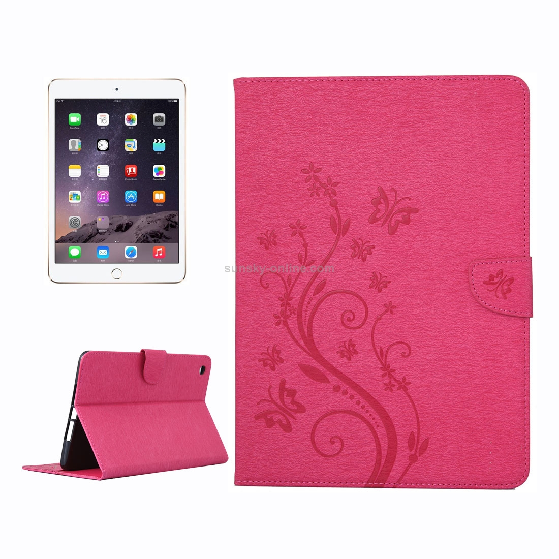 For iPad mini 3 Pressed Flowers Butterfly Pattern Horizontal Flip PU Leather Case with Magnetic Buckle & Holder & Card Slots & Wallet(Magenta) For iPad mini 3 Pressed Flowers Butterfly Pattern Horizontal Flip PU Leather Case with Magnetic Buckle & Holder & Card Slots & Wallet(Magenta)