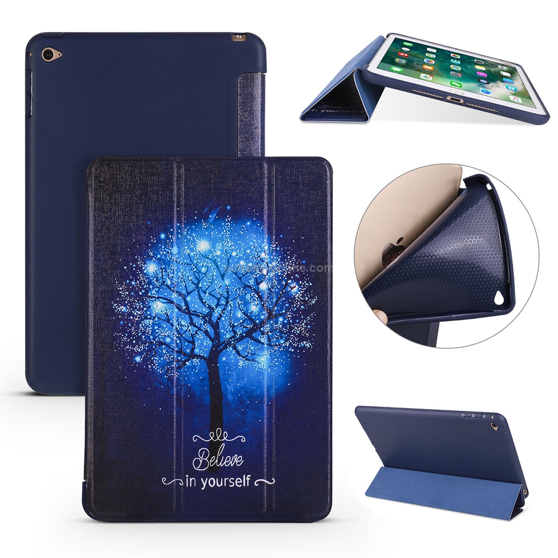 Blue Tree Pattern Horizontal Flip PU Leather Case for iPad mini 4, with Three-folding Holder & Honeycomb TPU Cover Blue Tree Pattern Horizontal Flip PU Leather Case for iPad mini 4, with Three-folding Holder & Honeycomb TPU Cover