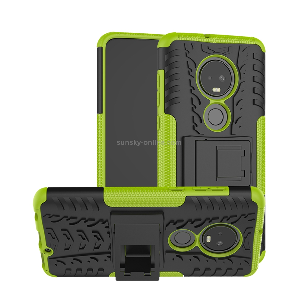 Tire Texture TPU+PC Shockproof Case for Motorola G7, with Holder (Green)