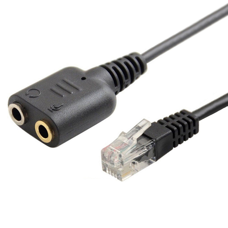 Dual 3.5mm Female to RJ9 PC / Mobile Phones Headset to Office Phone Adapter Convertor Cable, Length: 30cm (Black)