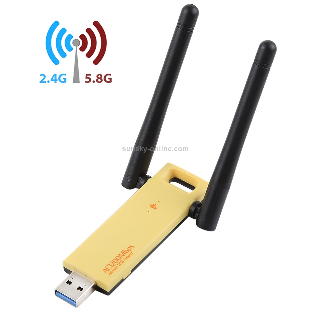 AC1200Mbps 2.4GHz & 5GHz Dual Band USB 3.0 WiFi Adapter External Network Card with 2 External Antenna(Yellow)