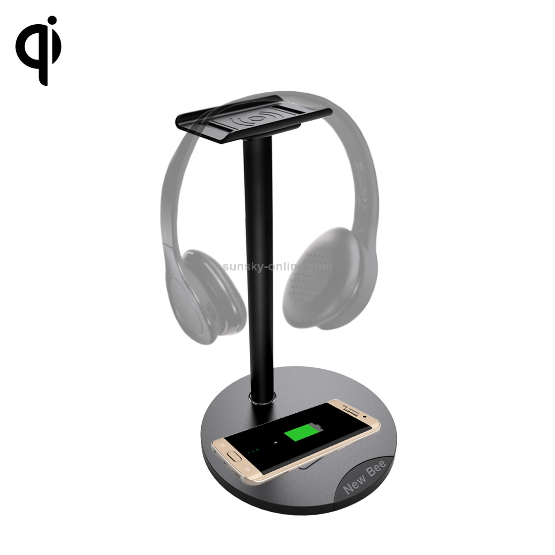 New Bee 2 in 1 ABS + Aluminium Alloy + TPU Material Headphone Holder / Headset Stand & QI Standard Wireless Charging Transmitter(Black) New Bee 2 in 1 ABS + Aluminium Alloy + TPU Material Headphone Holder / Headset Stand & QI Standard Wireless Charging Transmitter(Black)