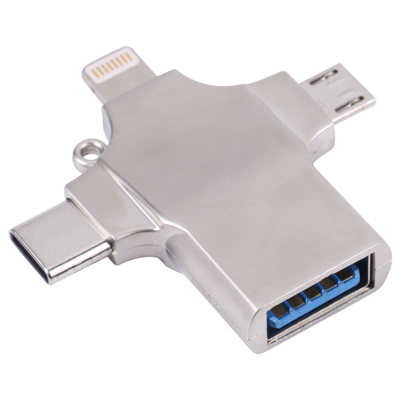 4 in 1 8 Pin + Micro USB + USB-C / Type-C to USB Metal Card Reader 4 in 1 8 Pin + Micro USB + USB-C / Type-C to USB Metal Card Reader