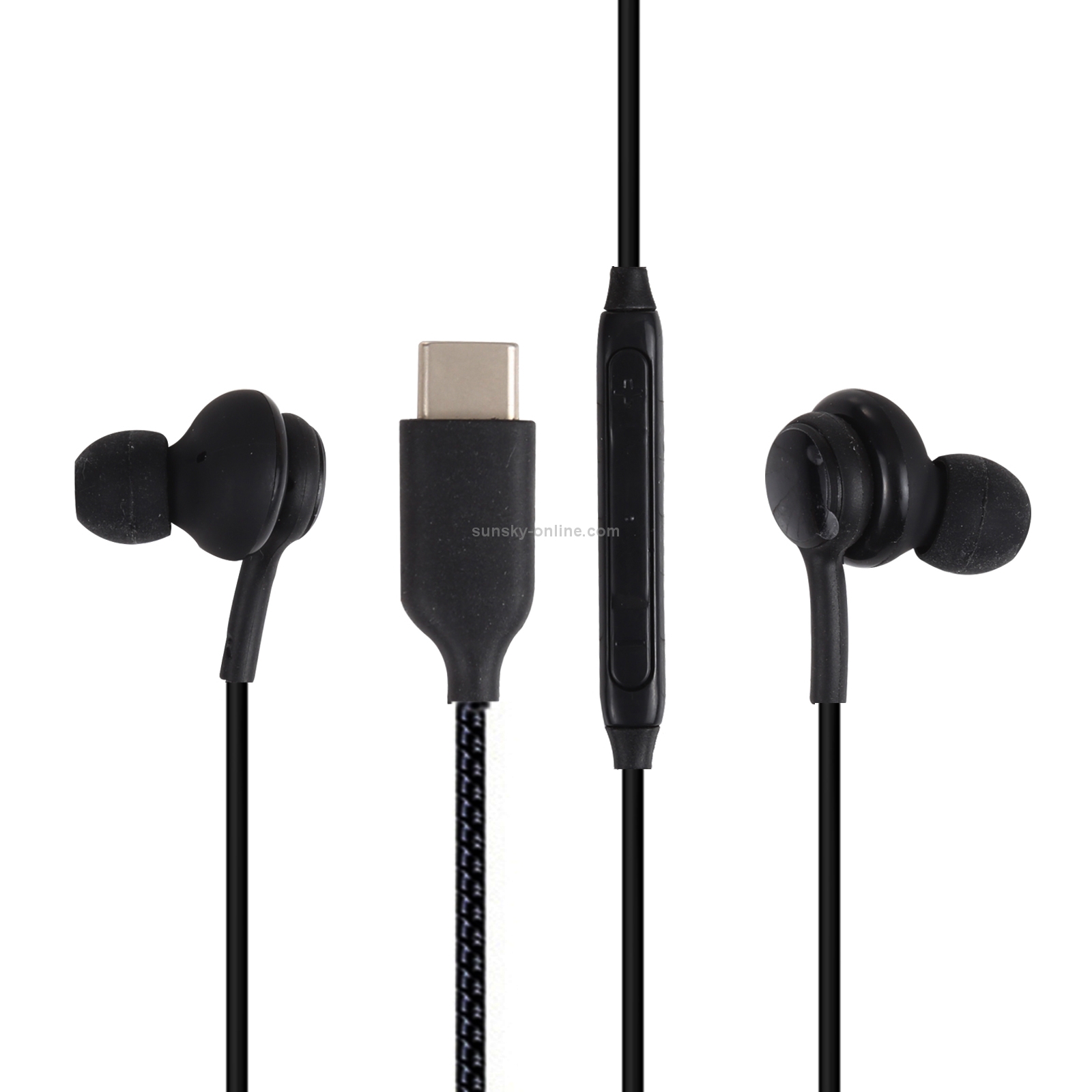 USB-C / Type-C Interface In-ear Woven Wire-controlled Earphone for Samsung Phones, Cable Length: 1.1m (Black)