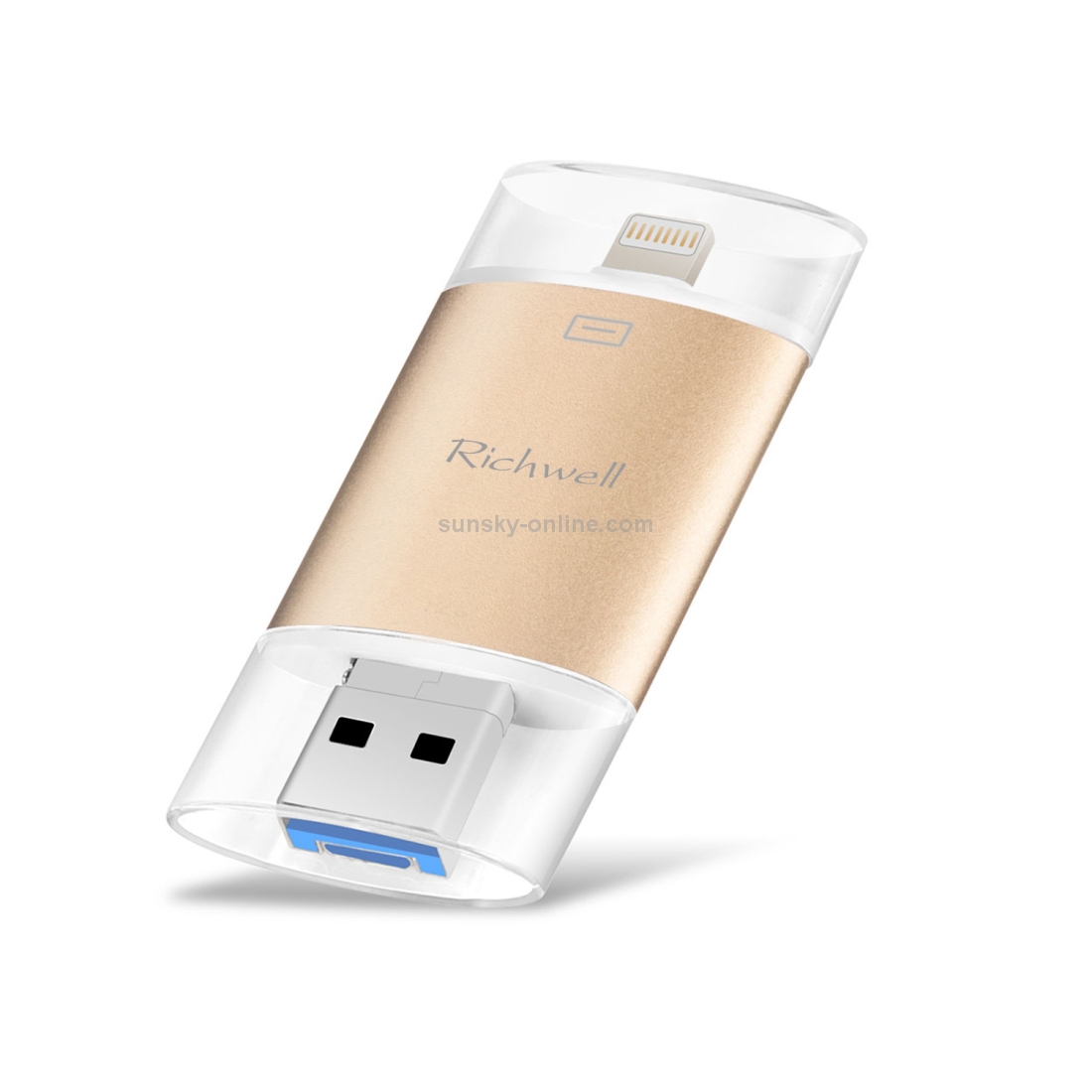Richwell 3 in 1 16G Type-C + 8 Pin + USB 3.0 Metal Double Cover Push-pull Flash Disk with OTG Function(Gold) Richwell 3 in 1 16G Type-C + 8 Pin + USB 3.0 Metal Double Cover Push-pull Flash Disk with OTG Function(Gold)
