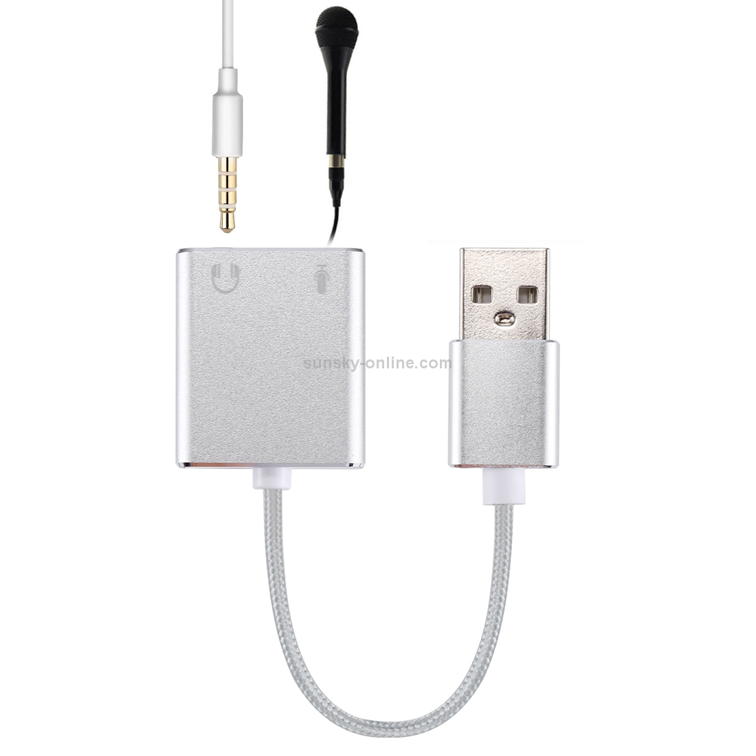 Aluminum Alloy Shell External USB Virtual 7.1 Channel Sound Card with 13cm Cable for PC Laptop (Silver)