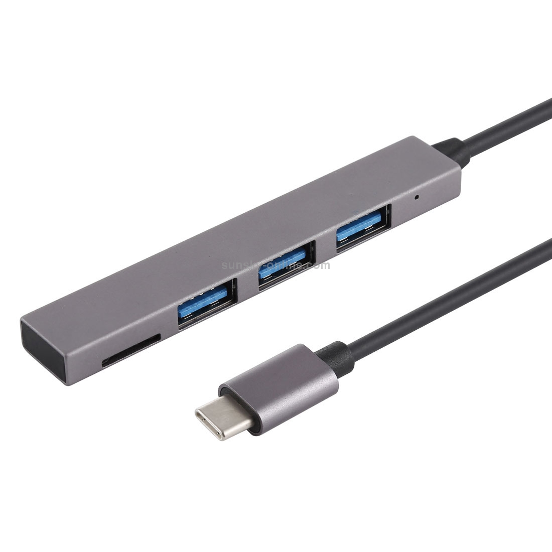 T-809B TF Card Reader + 3 x USB 3.0 Ports to USB-C / Type-C HUB Converter, Cable Length: 13cm (Grey)