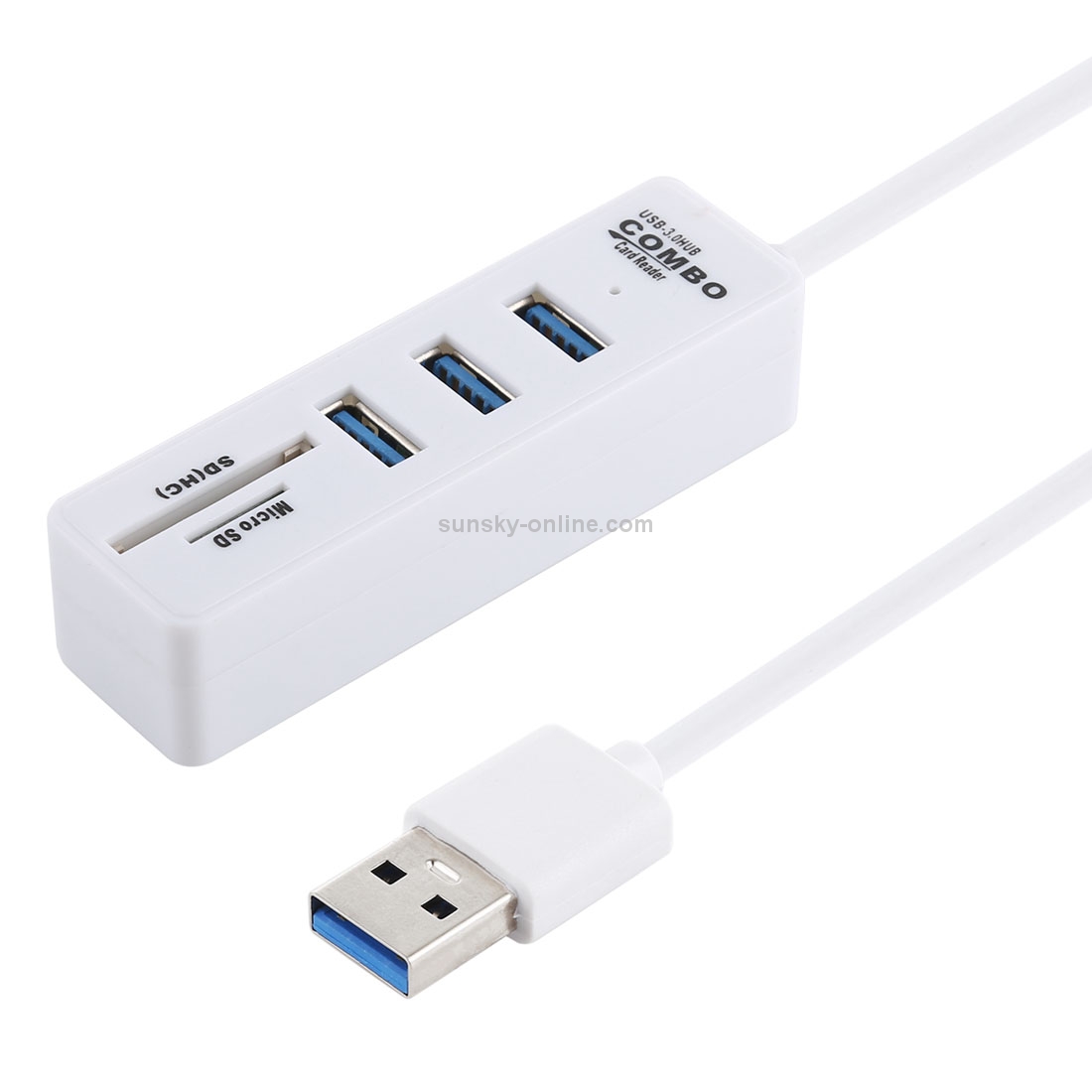 2 in 1 TF / SD Card Reader + 3 x USB 3.0 Ports to USB 3.0 HUB Converter, Cable Length: 26cm(White)