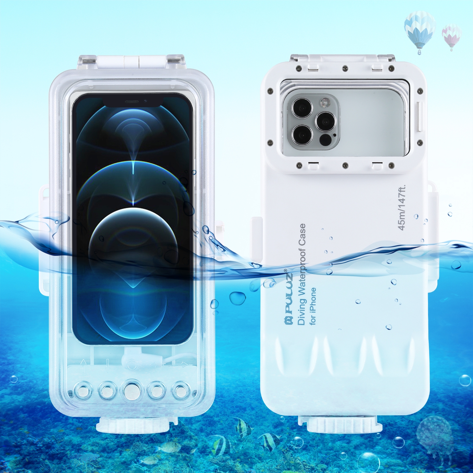 PULUZ 45m/147ft Waterproof Diving Case Photo Video Taking Underwater Housing Cover for iPhone 14 Series, iPhone 13 Series, iPhone 12 Series, iPhone 11 Series, iPhone X Series, iPhone 8 & 7, iPhone 6s, iOS 13.0 or Above Version iPhone(White) PULUZ 45m/147ft Waterproof Diving Case Photo Video Taking Underwater Housing Cover for iPhone 14 Series, iPhone 13 Series, iPhone 12 Series, iPhone 11 Series, iPhone X Series, iPhone 8 & 7, iPhone 6s, iOS 13.0 or Above Version iPhone(White)