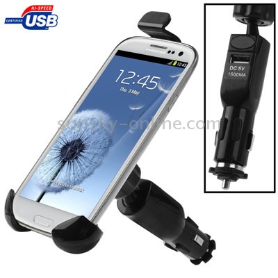 Universal Car Mount with 5V / 1.5A USB Charger for Galaxy S III / i9300 / iPhone 4 & 4S / 3GS / Smart Phone, Support 360 Degree Rotation, Height: 108-135mm(Black) Universal Car Mount with 5V / 1.5A USB Charger for Galaxy S III / i9300 / iPhone 4 & 4S / 3GS / Smart Phone, Support 360 Degree Rotation, Height: 108-135mm(Black)