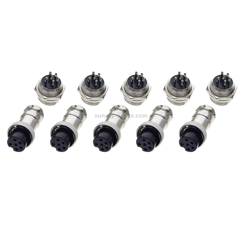 DIY 16mm 6-Pin GX16 Aviation Plug Socket Connector (5 Pcs in One Package, the Price is for 5 Pcs)