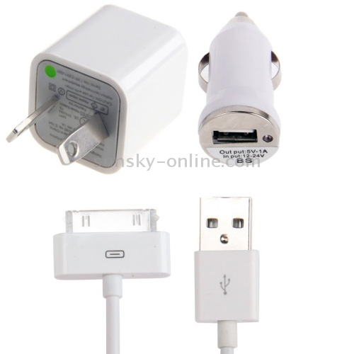 3 in 1 (5V 1A AU Plug Travel Charger Adapter + Car Charger + 30 Pin Sync Charge Cable)